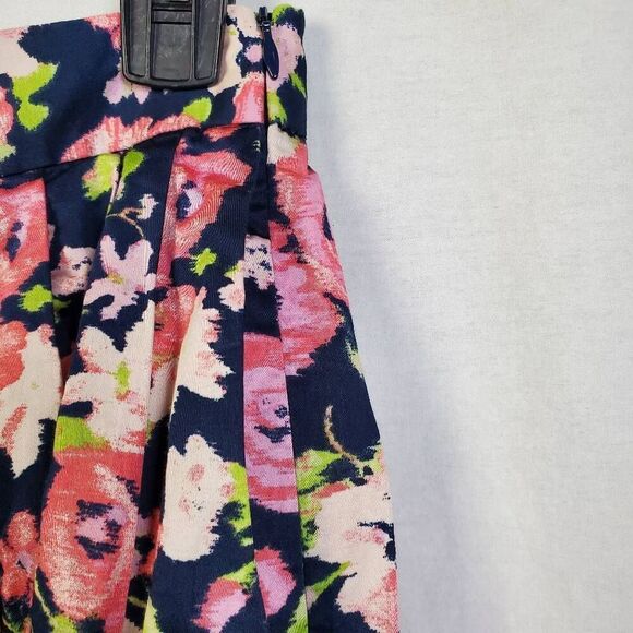 Brooks Brothers Women's Floral Pleated Midi Skirt Size 2 Navy Pink Green 100% Co - Picture 9 of 10